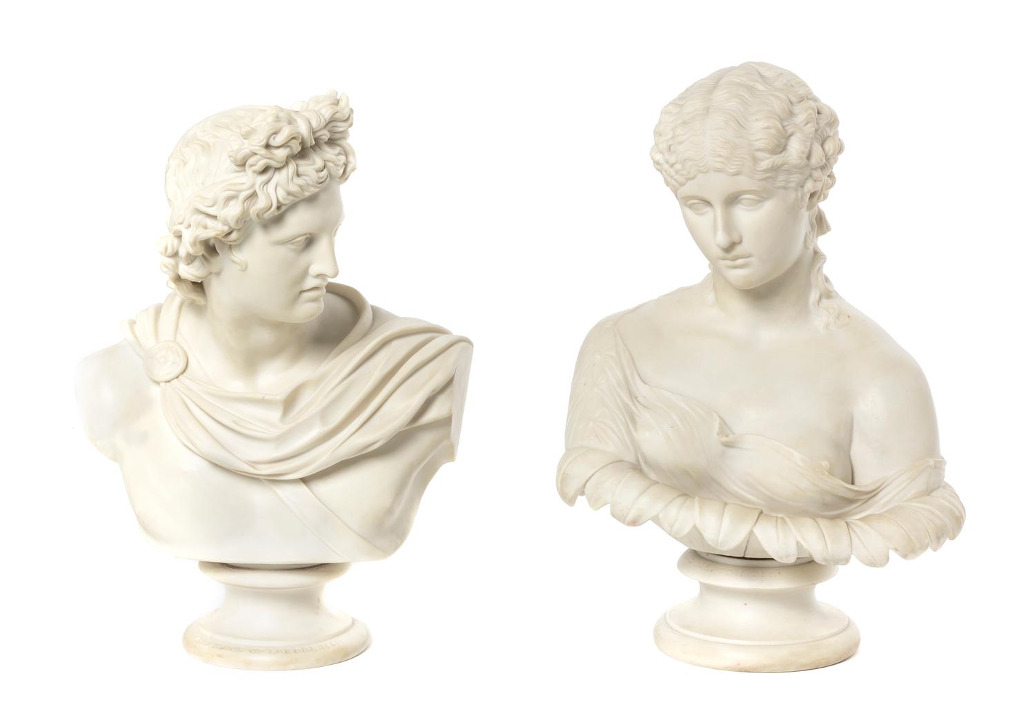 Two English Parianware Busts, Height of taller 14 inches.