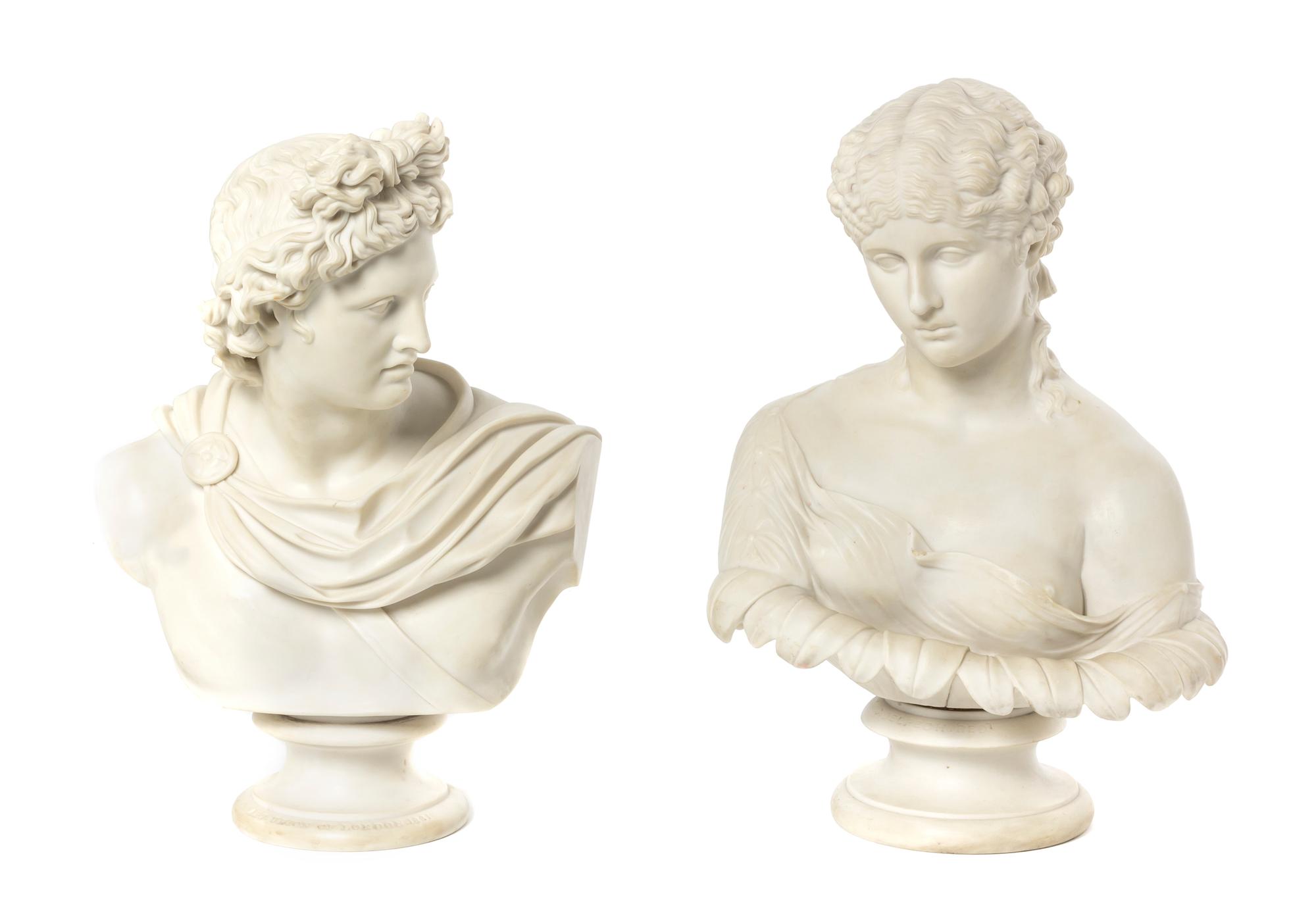 Two English Parianware Busts, Height of taller 14 inches.