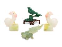 A Group of Chinese Carved Hardstone Articles and Two Porcelain Figures