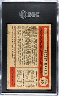 A 1954 Bowman Mickey Mantle Baseball Card No. 65 (SGC 4.5 VG-EX+)