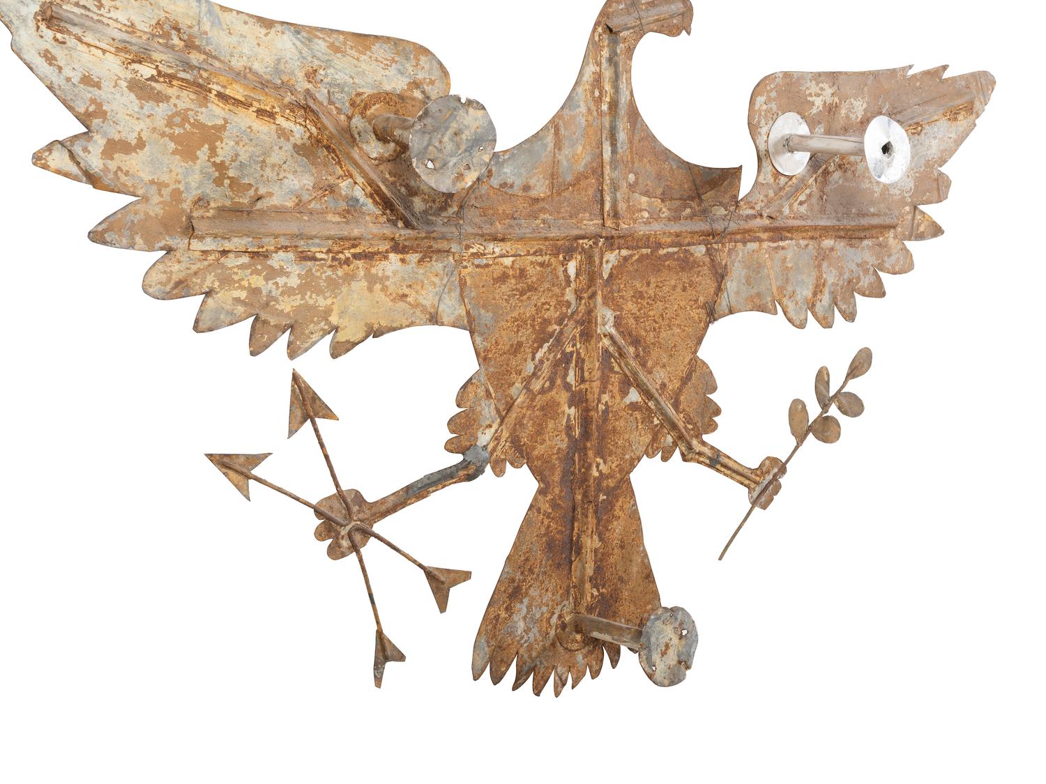 A Large Polychrome Painted Sheet Metal Eagle Crest, 19th Century