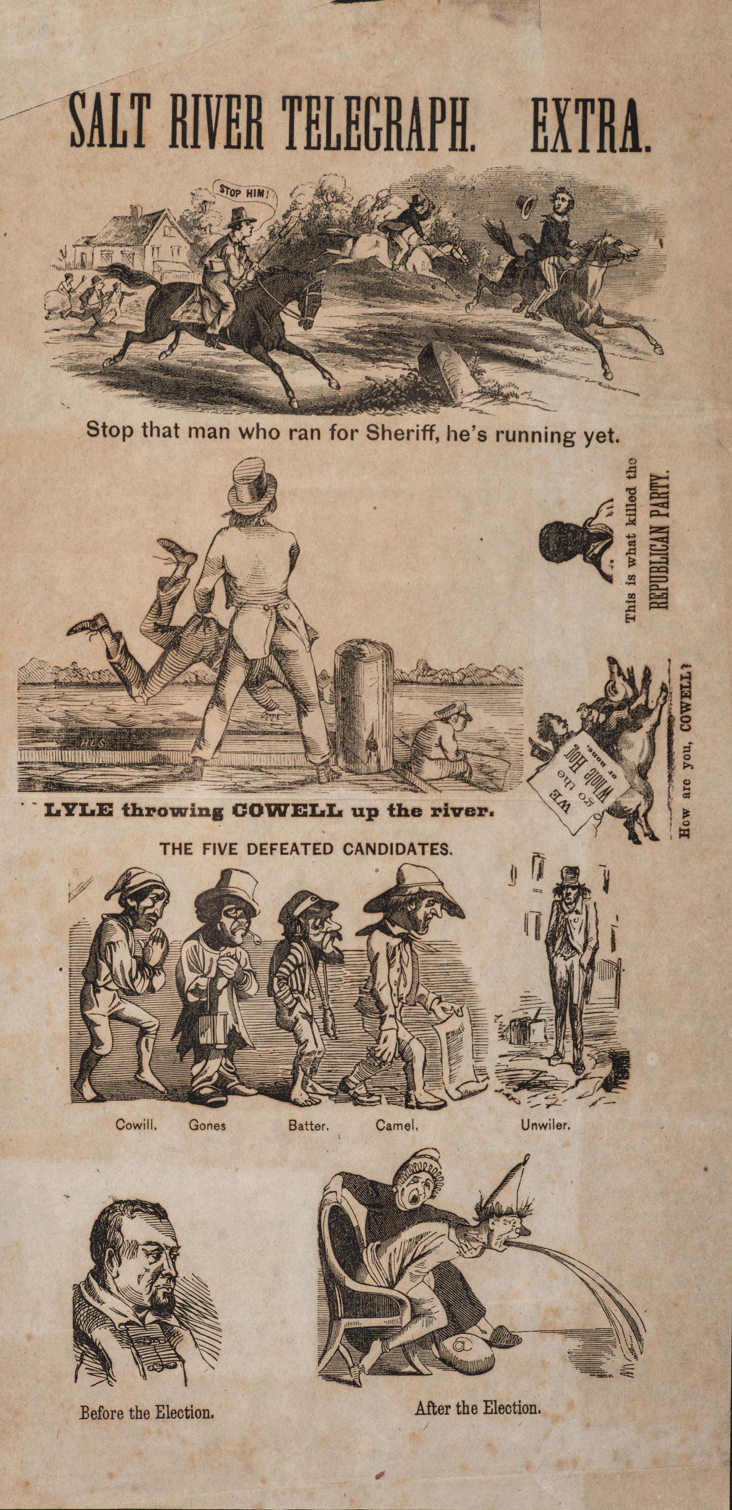 [RECONSTRUCTION]. A group of 2 illustrated broadsides, Salt River Telegraph Extra. [Philadelphia]: N.p., [1867].