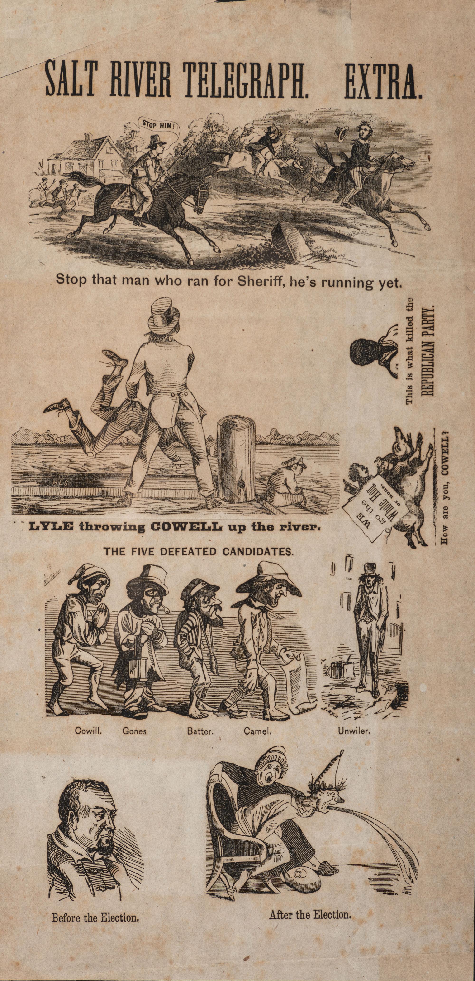 [RECONSTRUCTION]. A group of 2 illustrated broadsides, Salt River Telegraph Extra. [Philadelphia]: N.p., [1867].