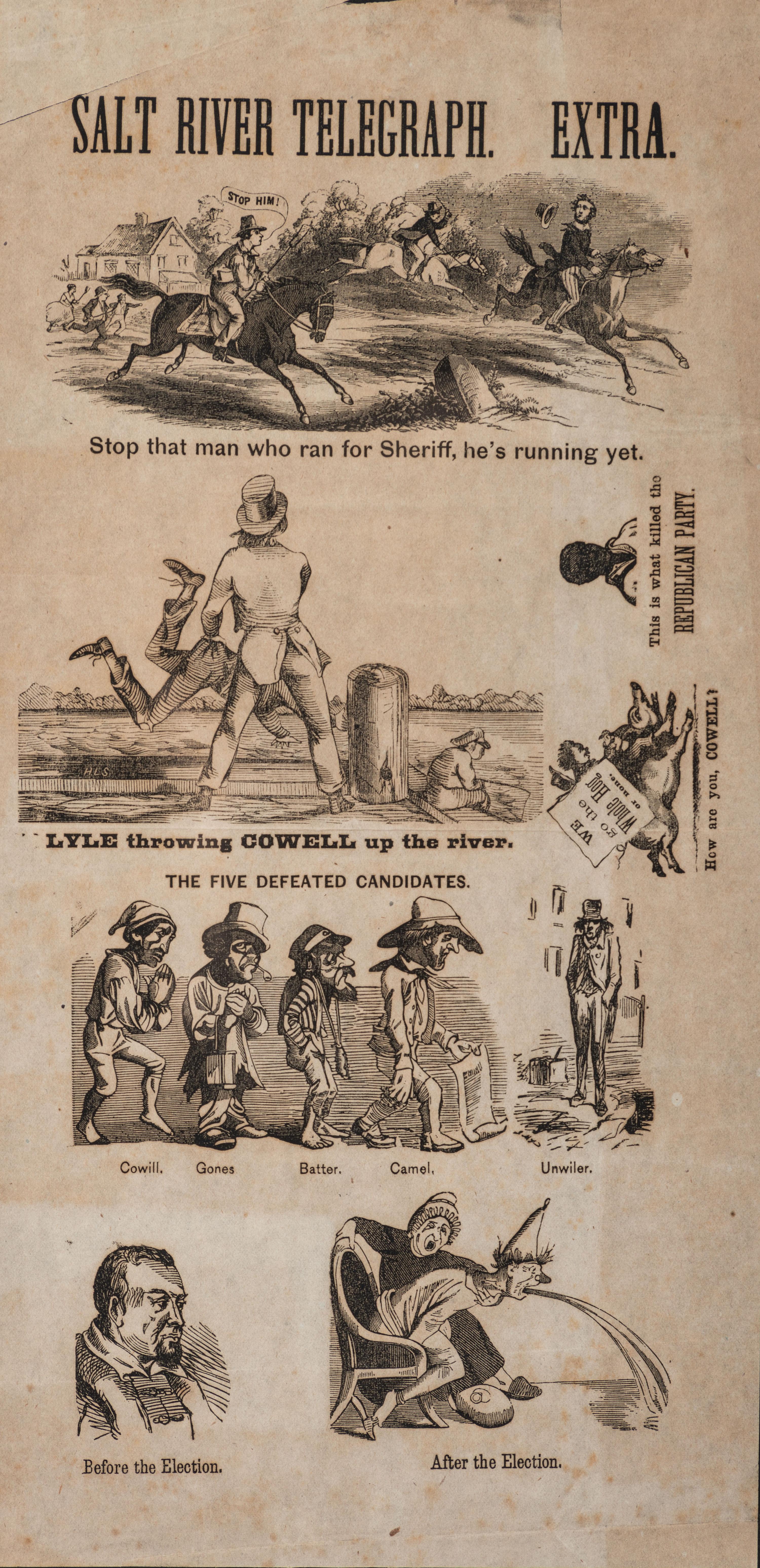 [RECONSTRUCTION]. A group of 2 illustrated broadsides, Salt River Telegraph Extra. [Philadelphia]: N.p., [1867].