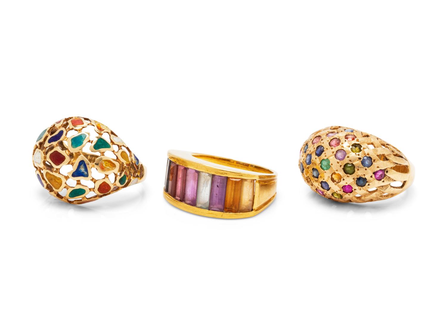 A Collection of Yellow Gold Rings,