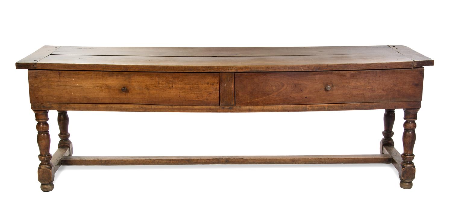 A French Cherry Work Table, LATE 18TH CENTURY, Height 29 x width 90 inches. — LATE 18TH CENTURY,