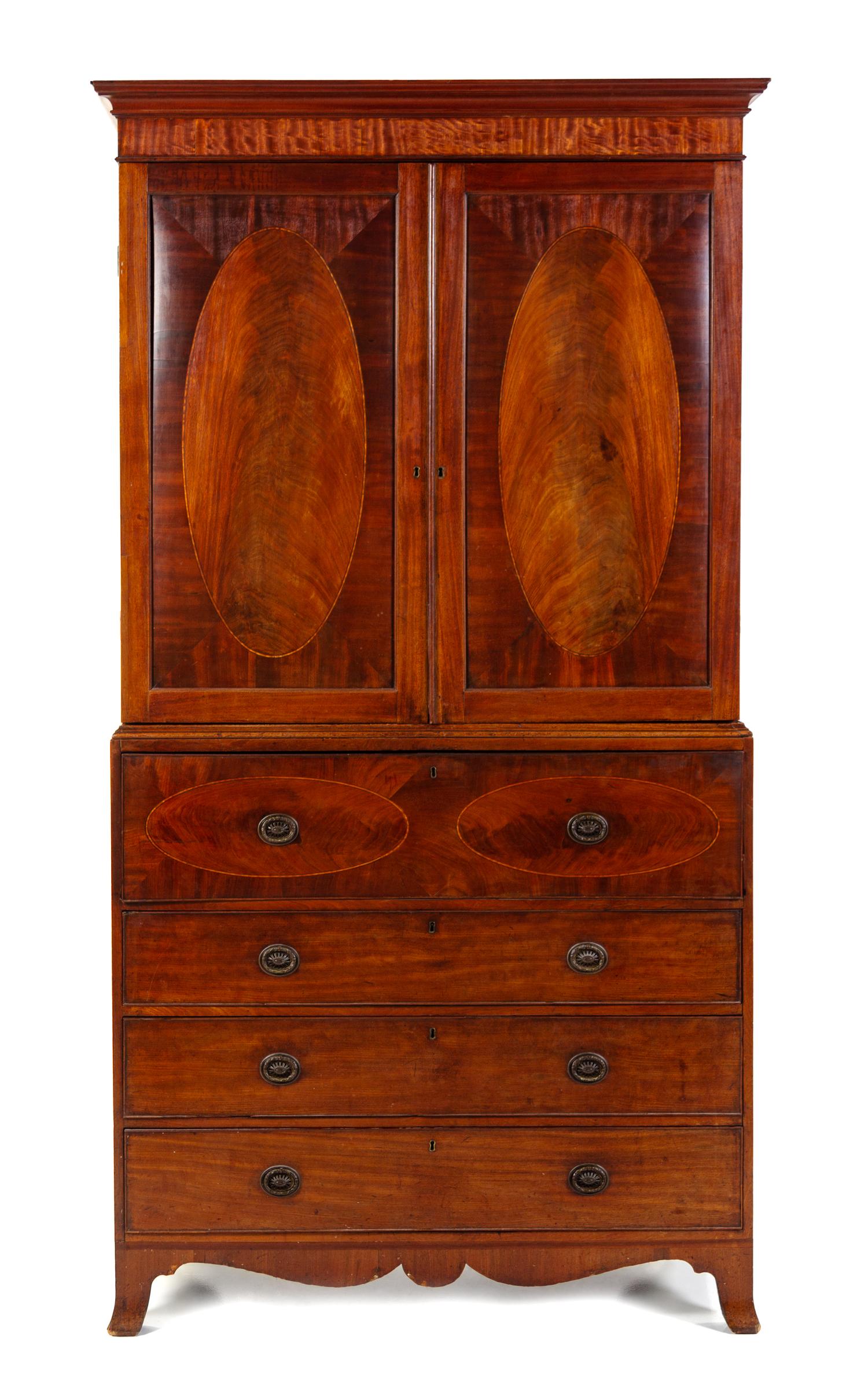 A George III Mahogany Secretary Cabinet Height 93 x width 47 1/2 x depth 22 1/4 inches. — 19TH CENTURY