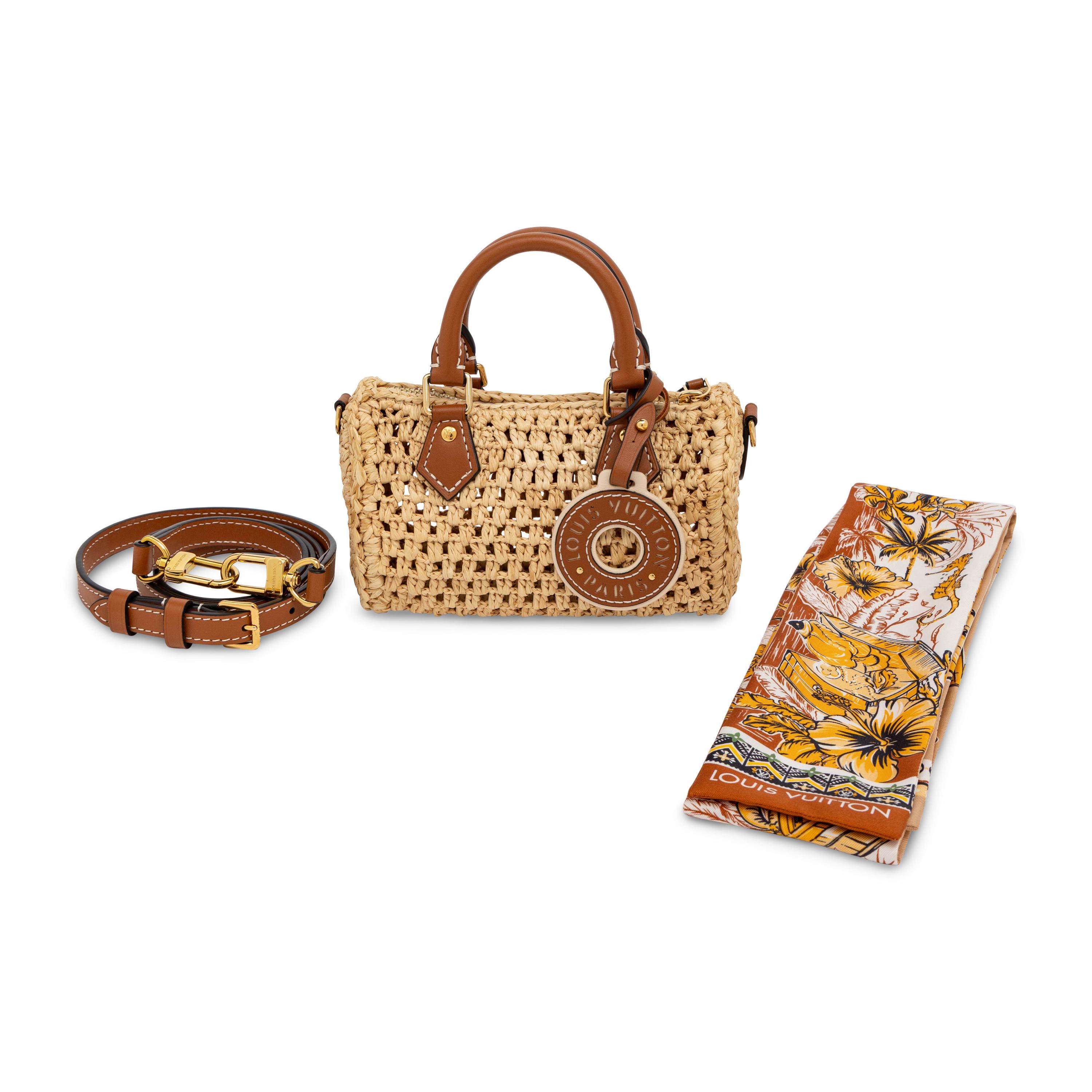 Louis Vuitton, Nano Speedy in Crocheted Raffia & Printed Silk Bandeau Scarf