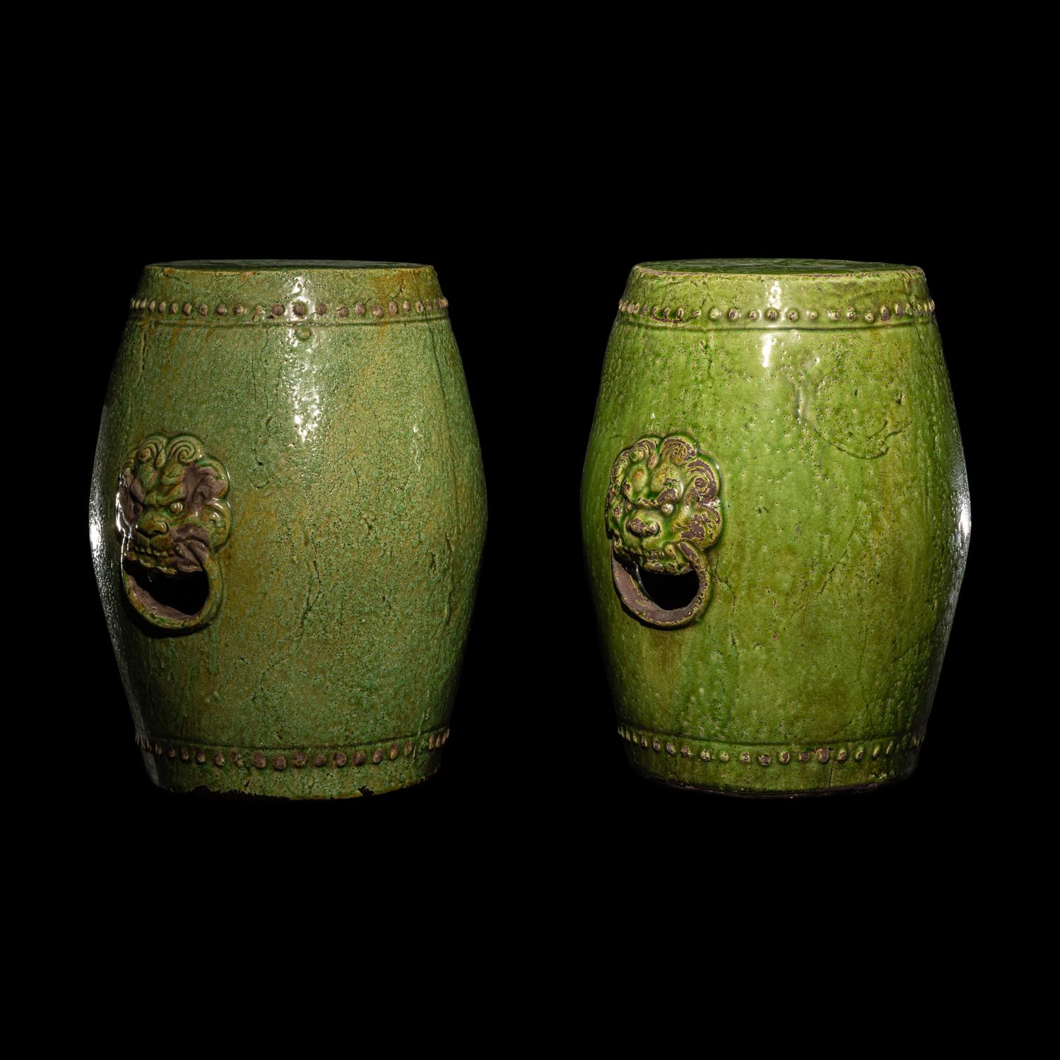 A Pair of Chinese Green Glazed Pottery Garden Stools