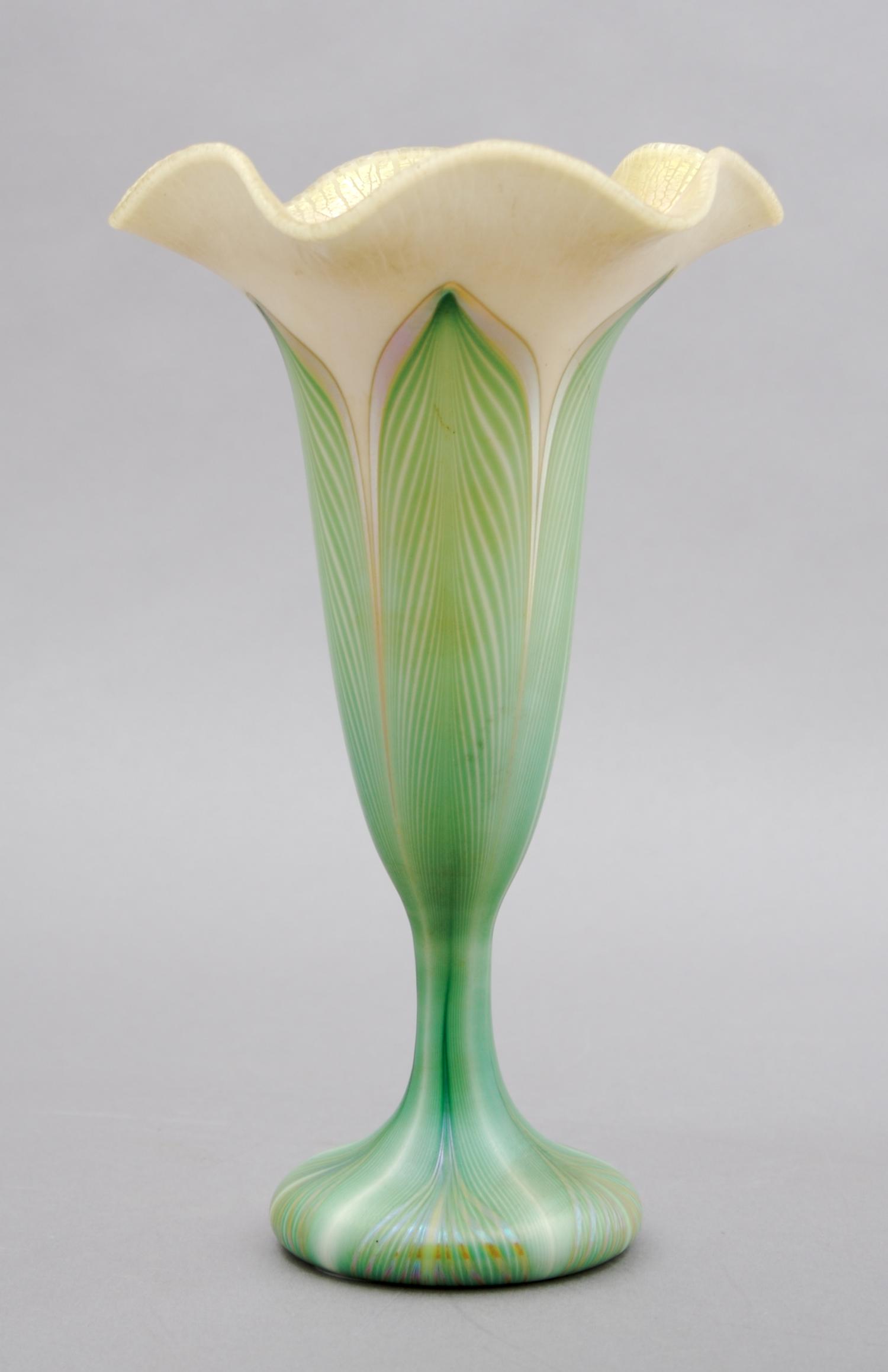 A Quezal Glass Vase, Height 8 inches.