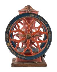 A Charles Parker No. 3000 Painted and Parcel Gilt Double-Wheeled Cast Iron Coffee Mill