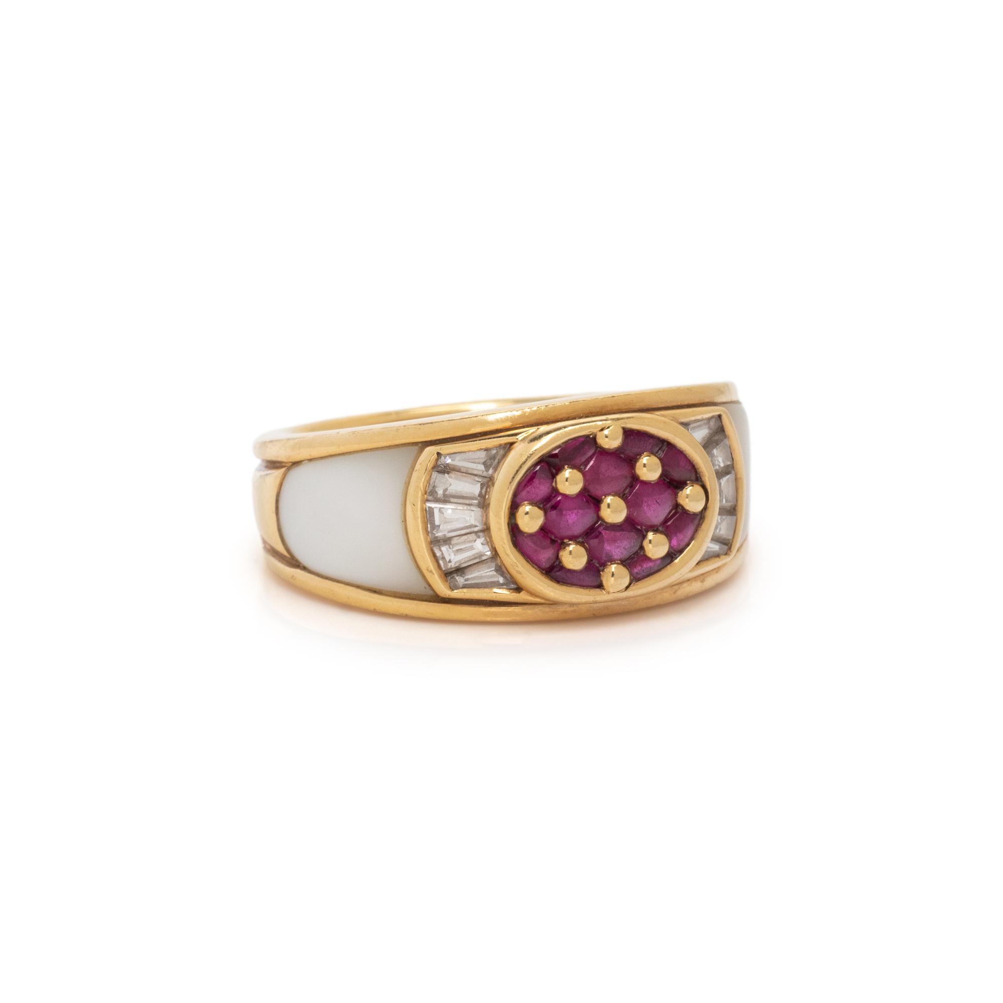 MAUBOUSSIN, RUBY, MOTHER-OF-PEARL, AND DIAMOND RING