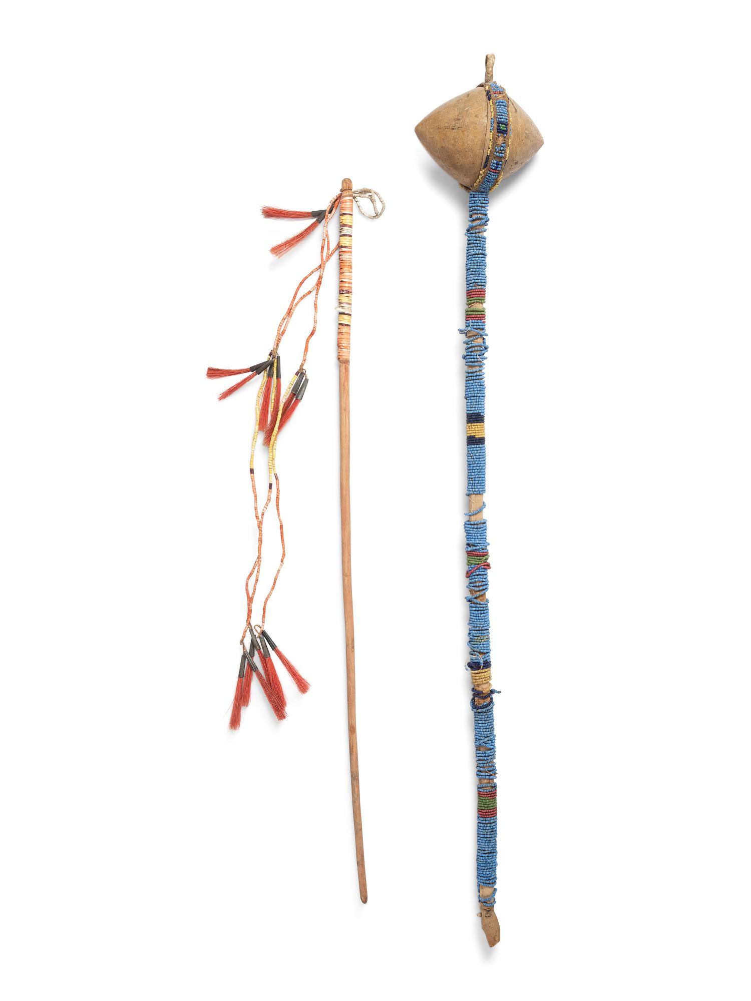Sioux Beaded Stone Club, Quilled Pipe Tamper, and Prairie Beadwork
