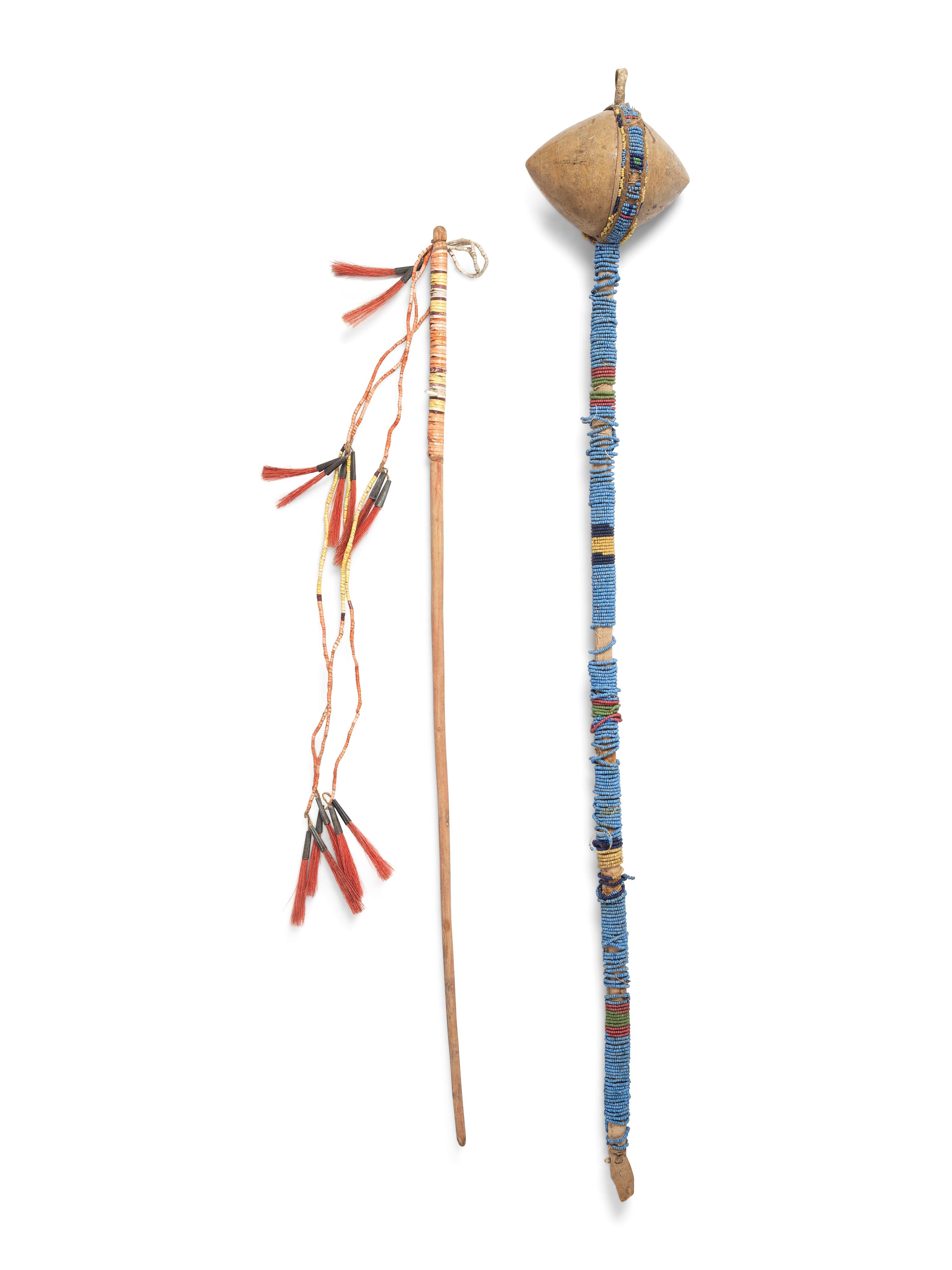 Sioux Beaded Stone Club, Quilled Pipe Tamper, and Prairie Beadwork