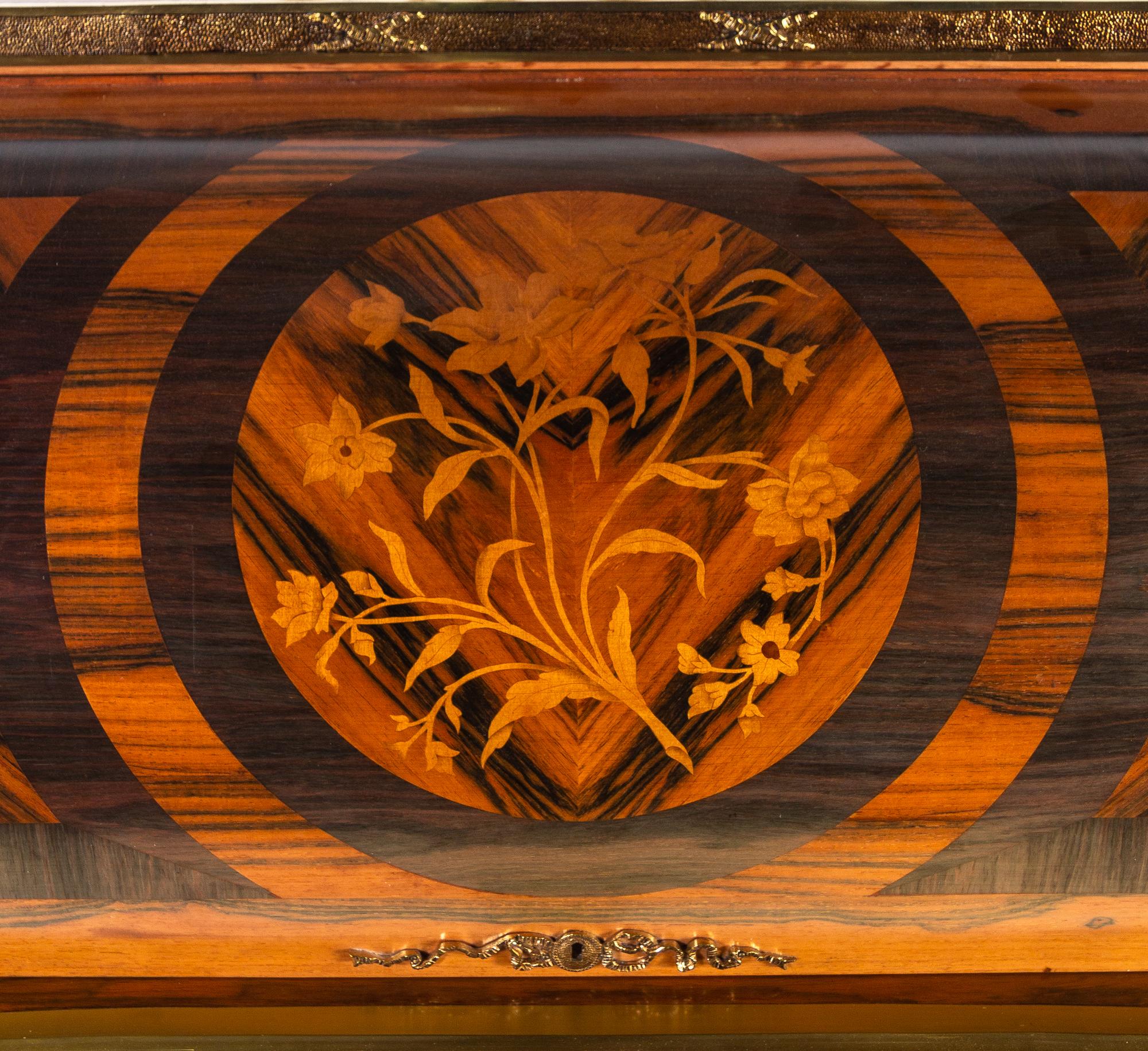 A Louis XV Style Gilt Metal Mounted Marquetry Bureau à Cylindre