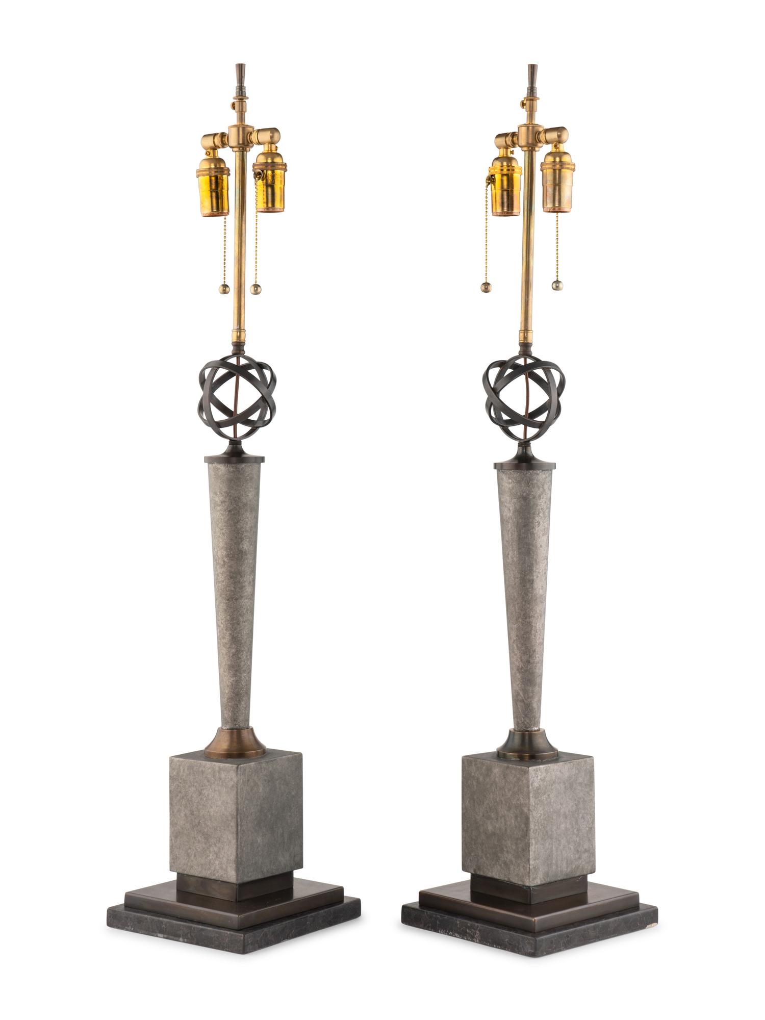 A Pair of Library Table Lamps in the Style of Gilbert Poillerat