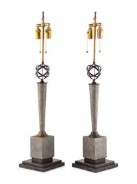 A Pair of Library Table Lamps in the Style of Gilbert Poillerat