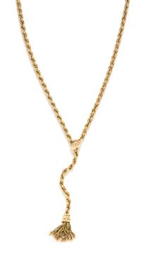 A Yellow Gold Longchain Tassel Necklace, 54.80 dwts.