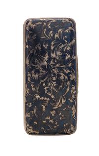 A Russian Niello Silver Snuff Box, Moscow, 19th Century, of rectangular form with floral scroll decoration.