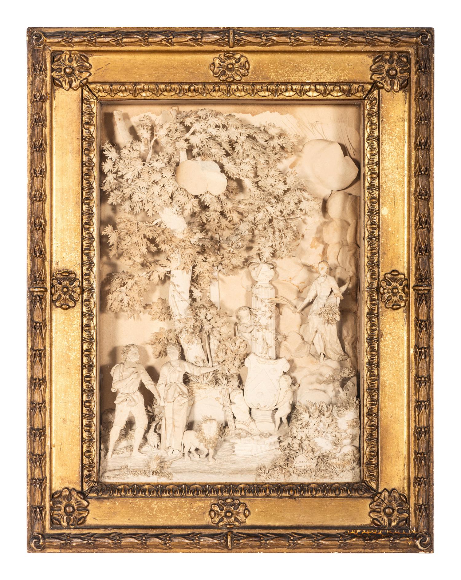 A Carved Lava Panel of Diana and Eros