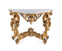 An Italian Rococo Giltwood Marble-Top Console Table