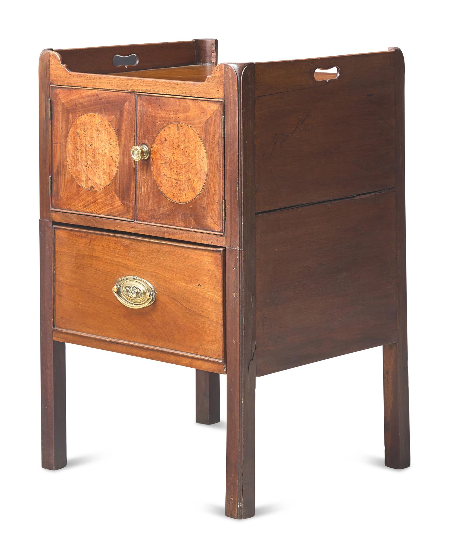 A George III Inlaid Mahogany Night Table