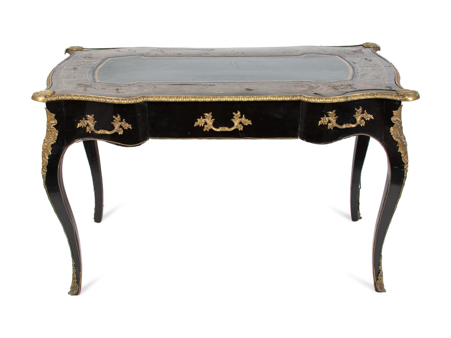 A Louis XV Style Gilt Bronze Mounted Boulle Marquetry Bureau Plat
