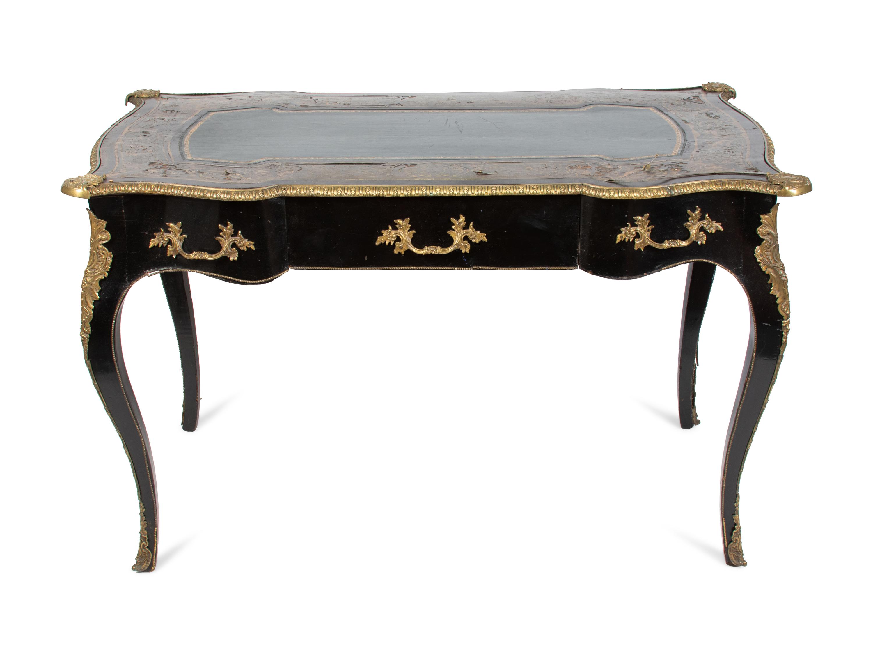 A Louis XV Style Gilt Bronze Mounted Boulle Marquetry Bureau Plat