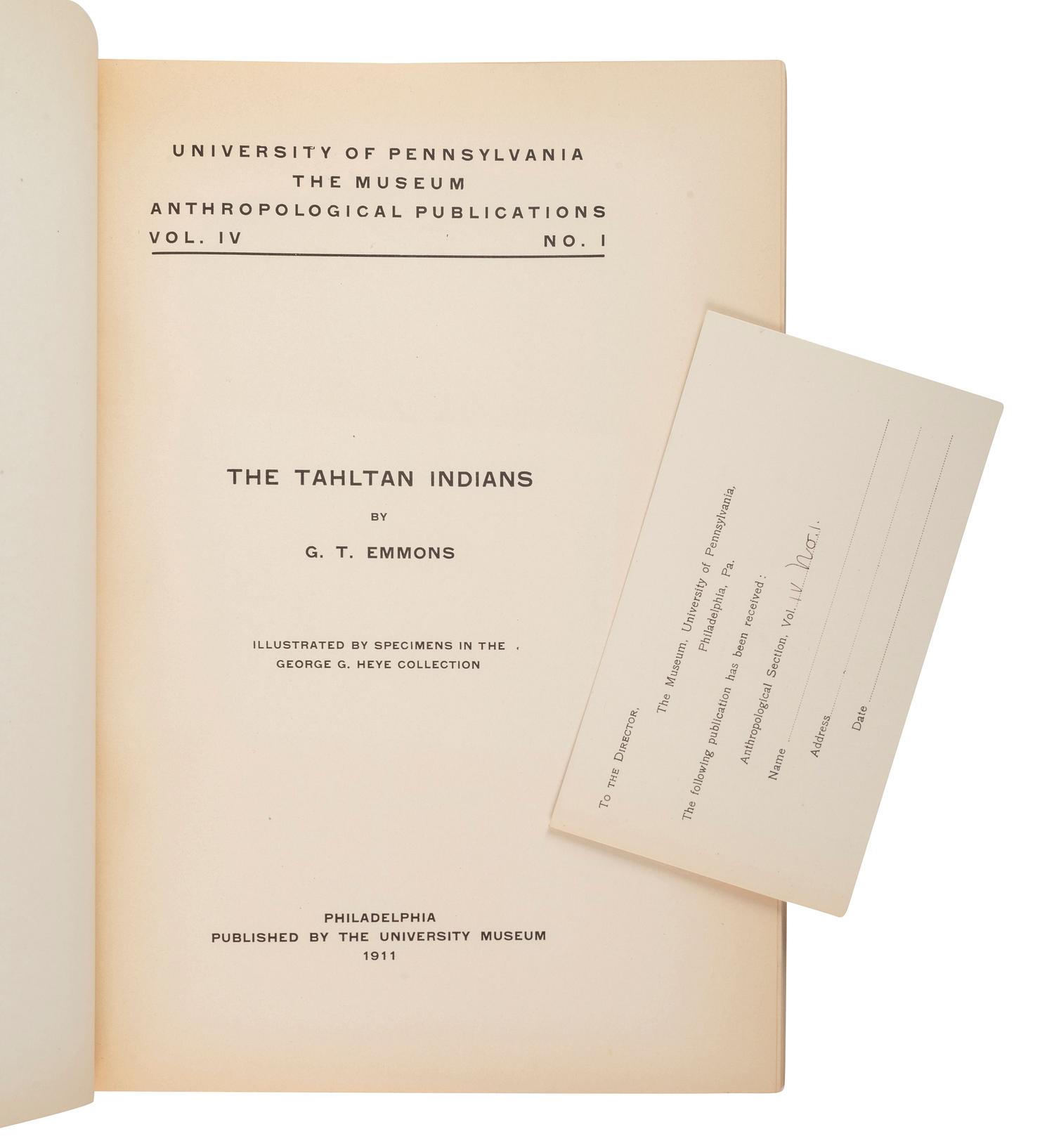 [NORTHWEST COAST] The Tahltan Indians: Illustrated by Specimens in the George G. Heye Collection