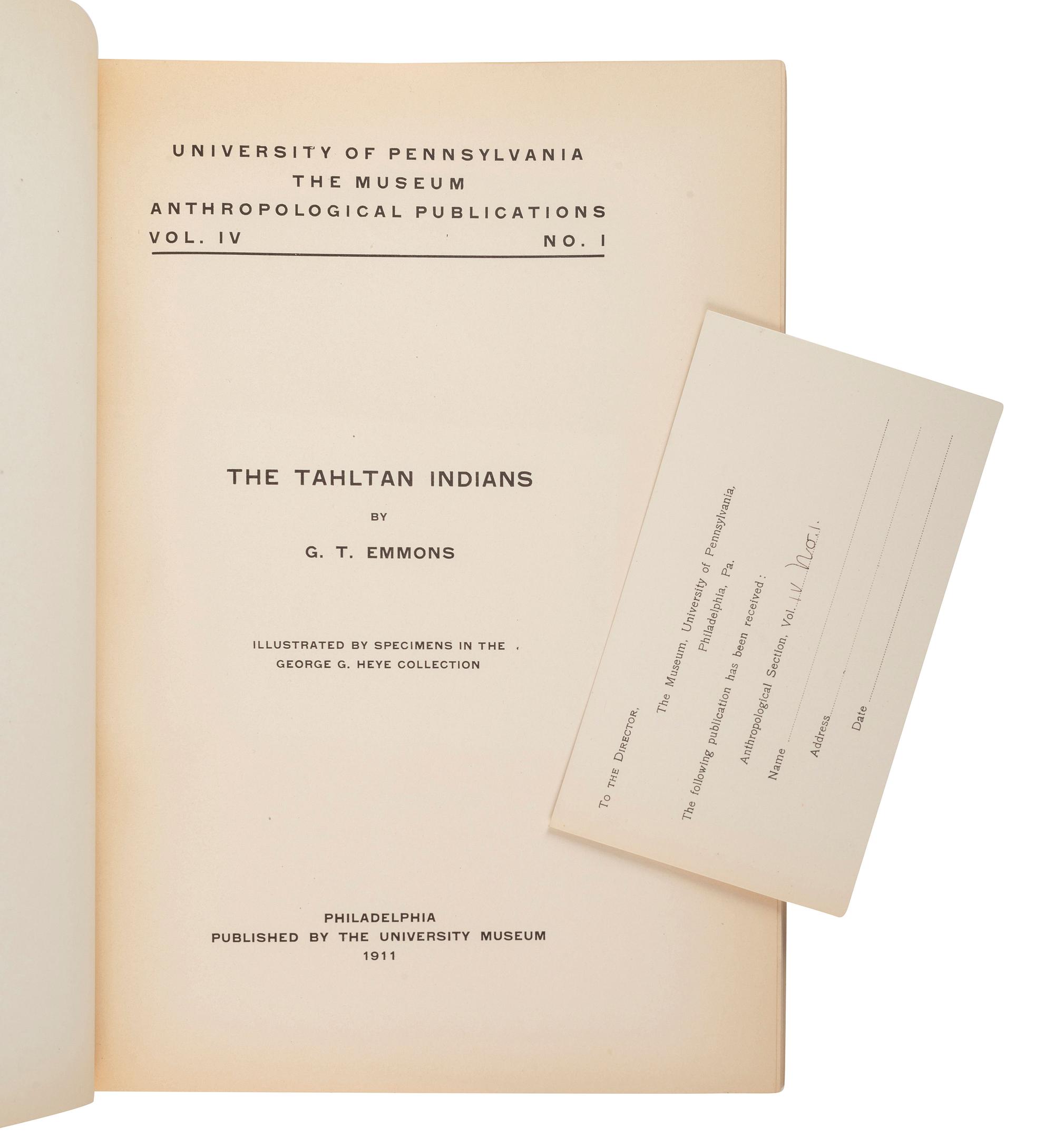 [NORTHWEST COAST] The Tahltan Indians: Illustrated by Specimens in the George G. Heye Collection
