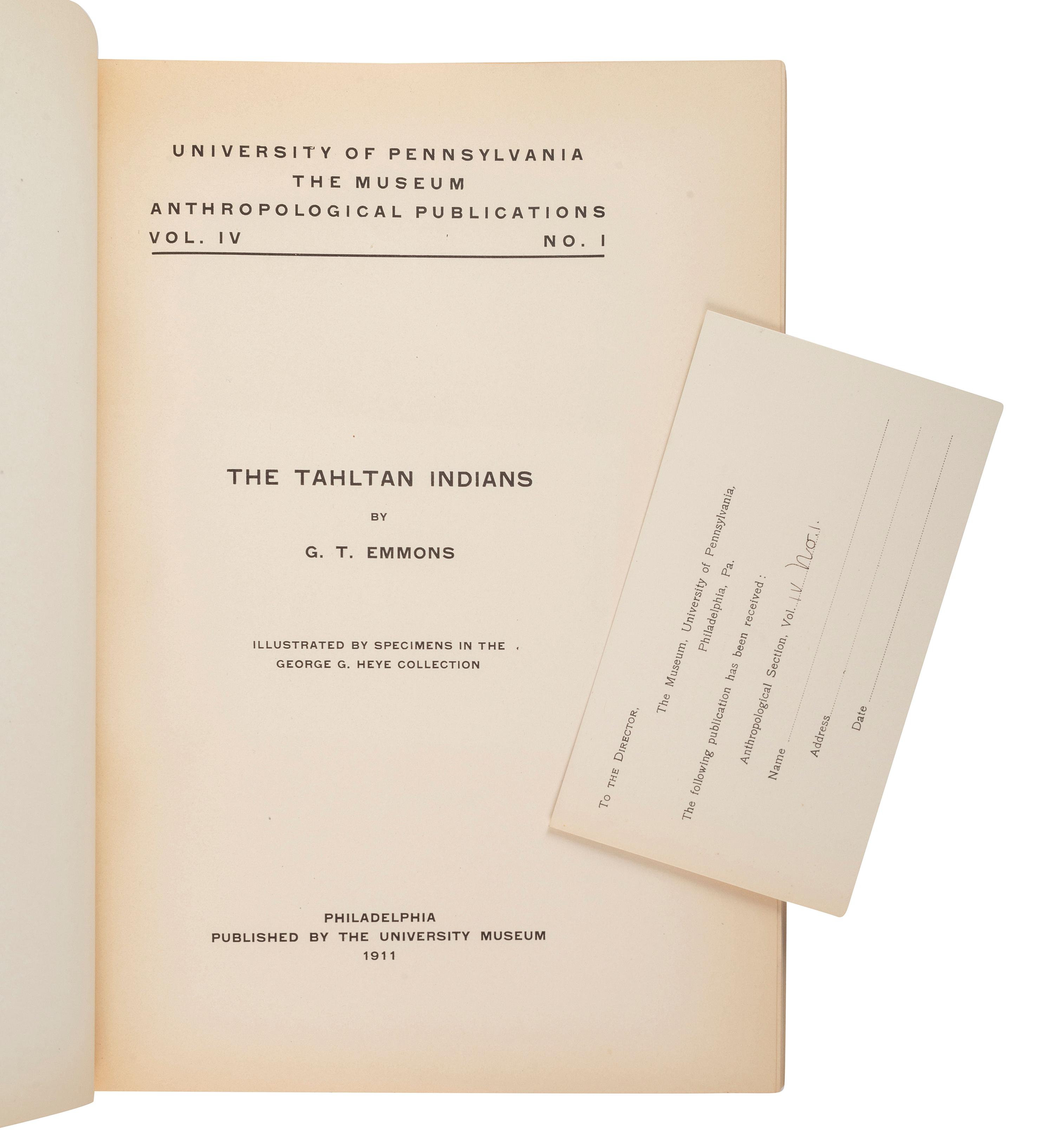 [NORTHWEST COAST] The Tahltan Indians: Illustrated by Specimens in the George G. Heye Collection