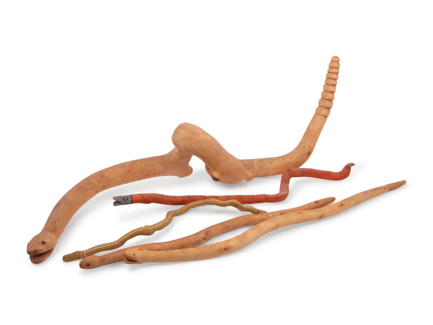 Five Folk Art Carved Snakes