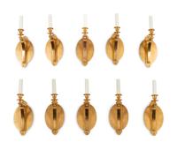 A Set of Ten Brass Single-Light Sconces with Custom Shades