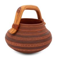 Corrugated Pottery Jar, with Wood Handle