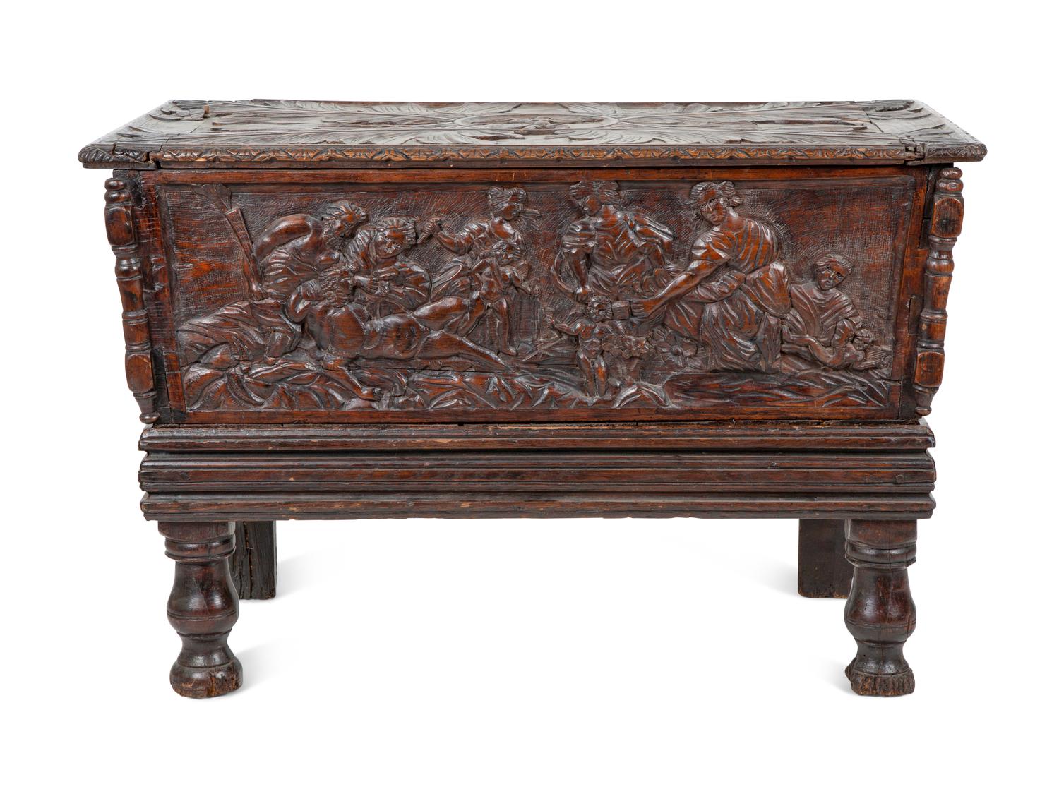 A Continental Carved Walnut Coffer on Stand — 18TH/19TH CENTURY