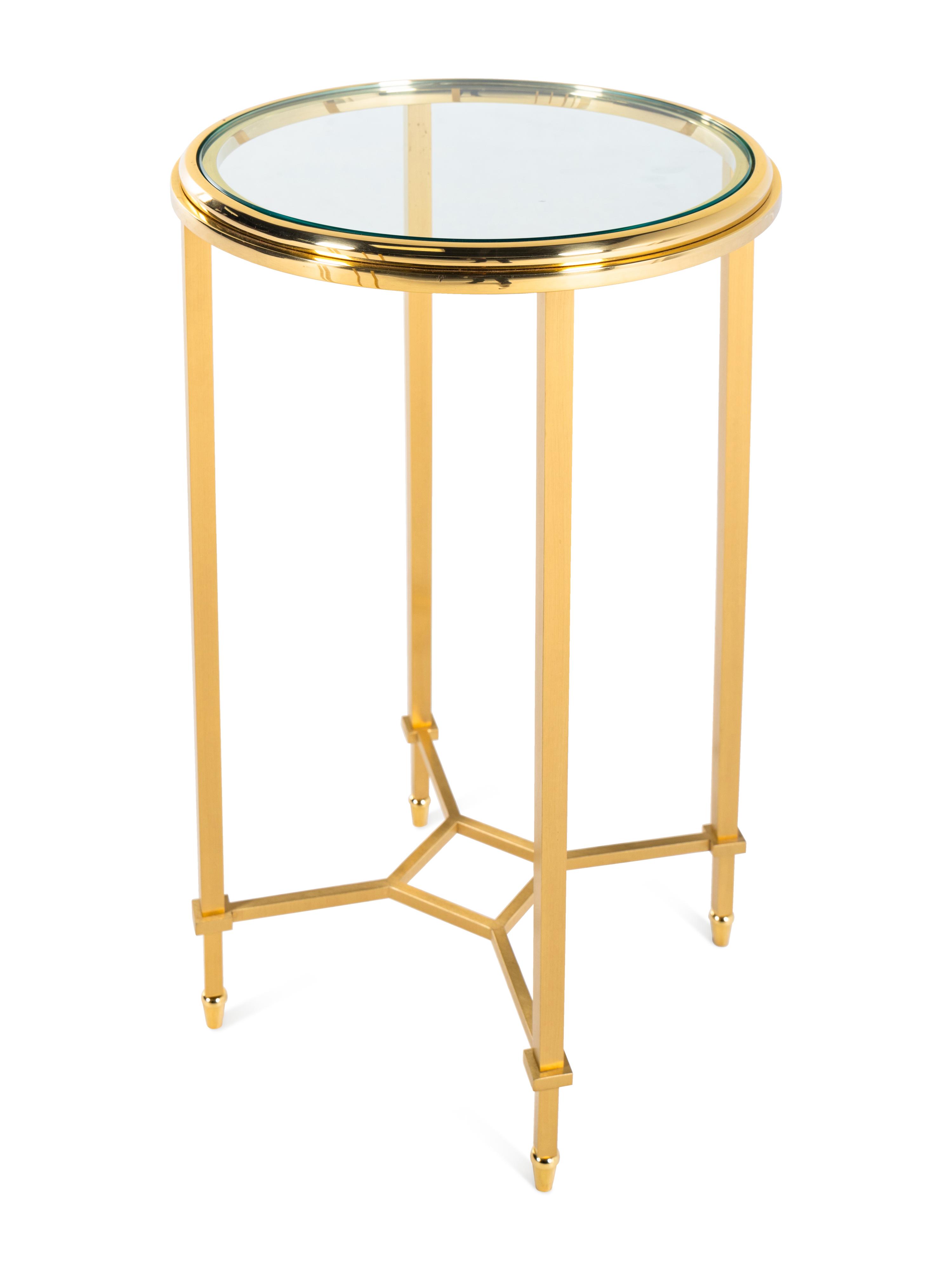 A Pair of Brass and Glass Side Tables