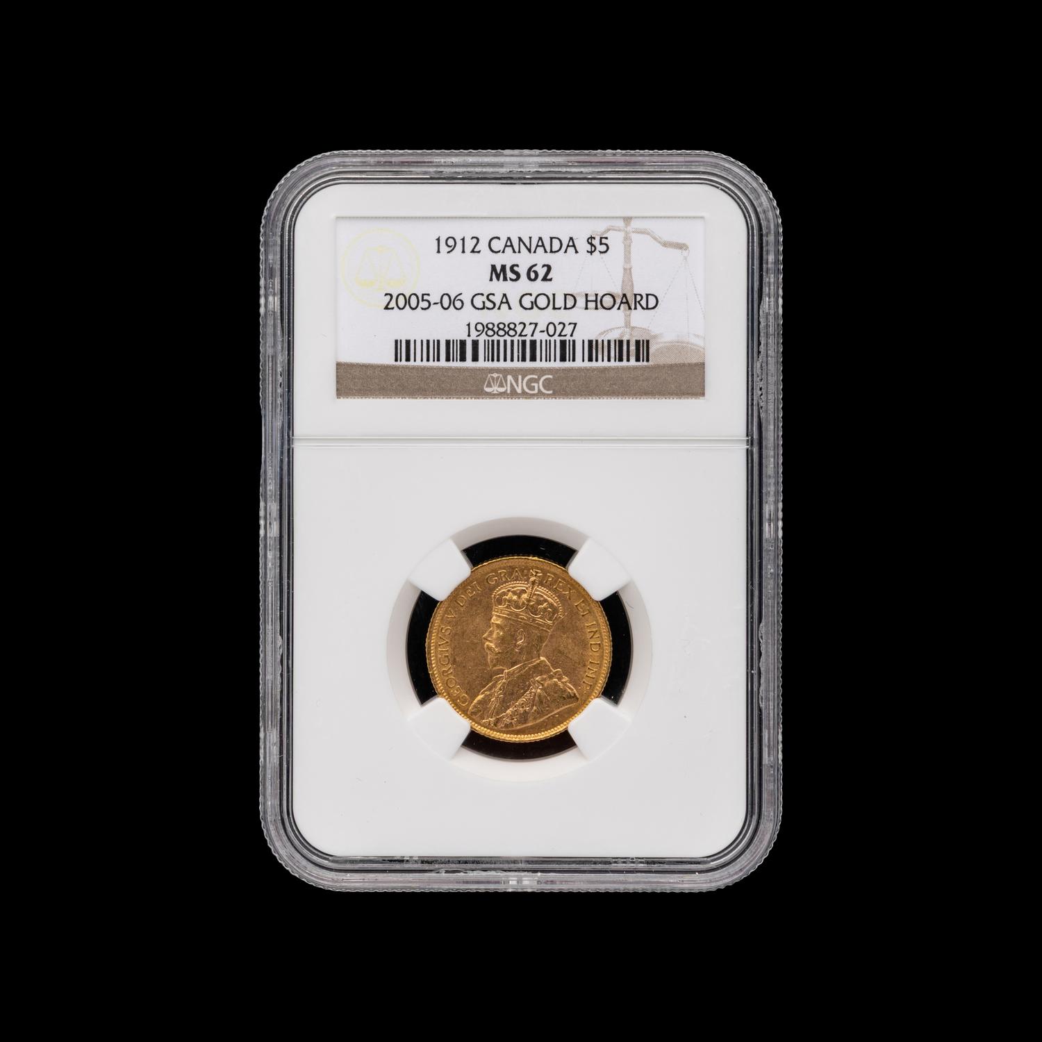 [CANADA] A 1912 George V $5 Gold Coin [NGC MS62]
