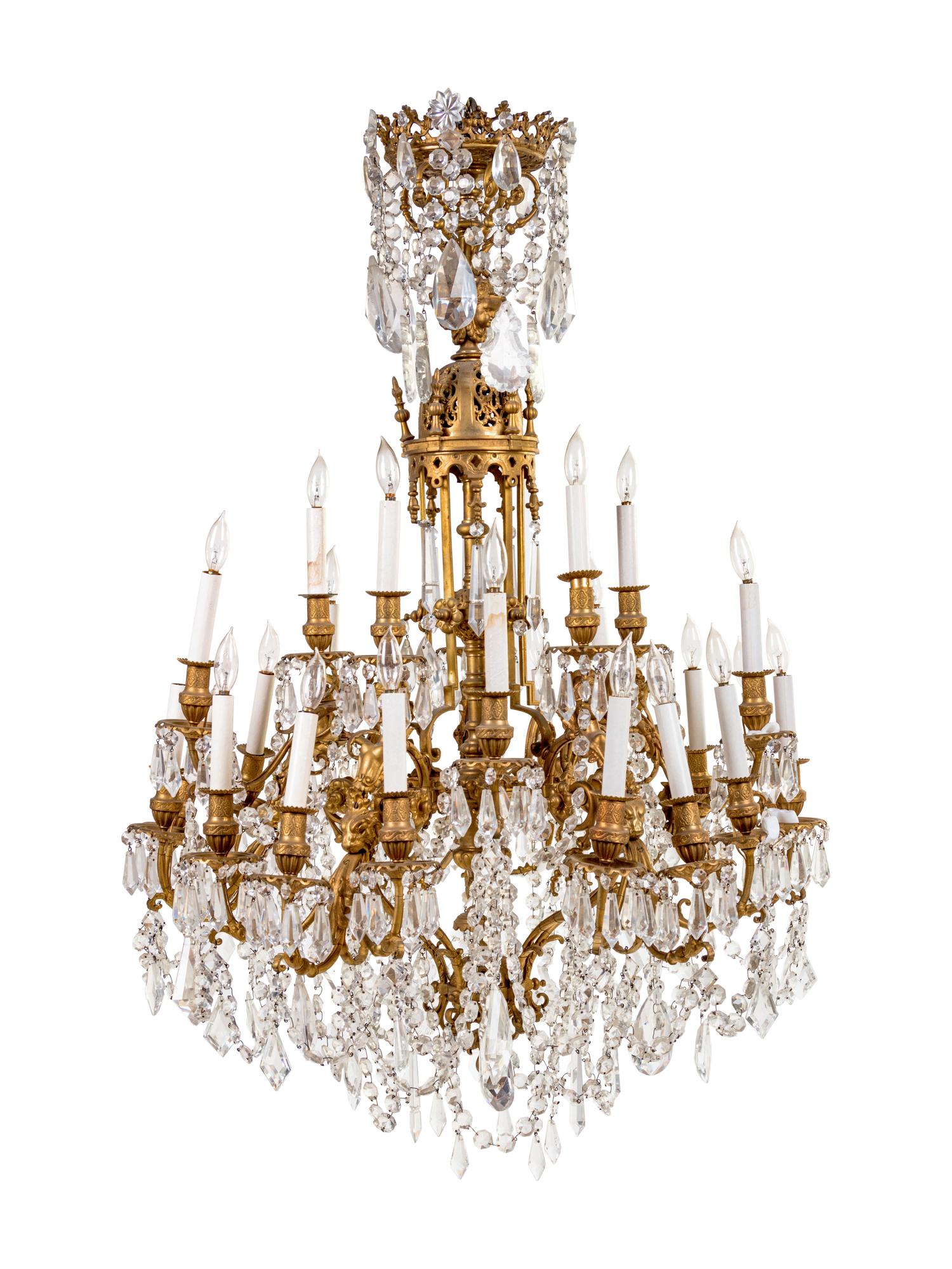 A Continental Gilt Bronze Twelve-Light Chandelier