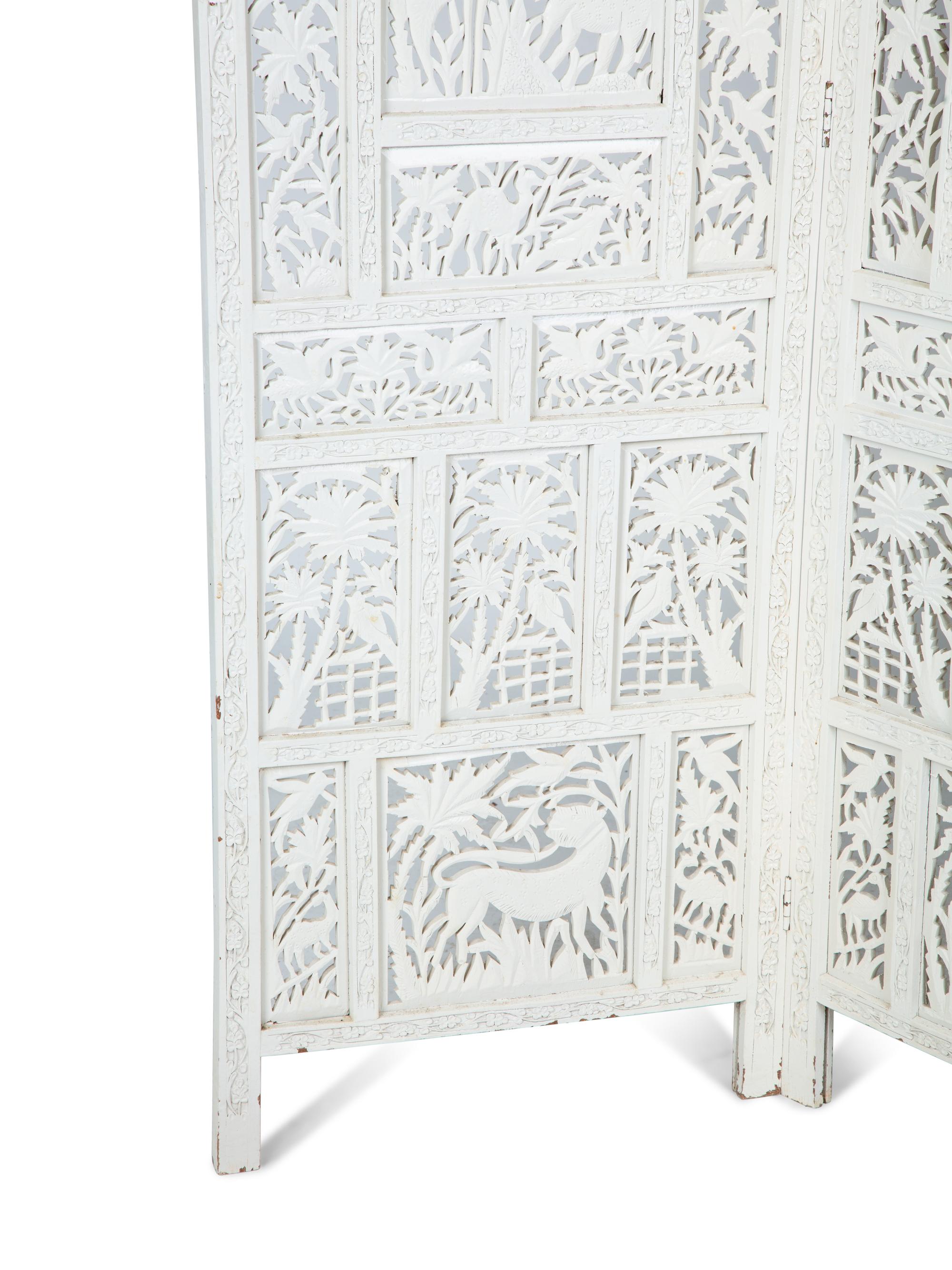 An Indian White Painted Three-Panel Floor Screen — 20TH CENTURY