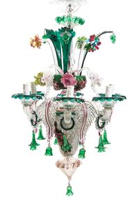 A Venetian Six-Light Chandelier, Height 29 1/2 inches.