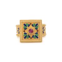 YELLOW GOLD, RUBY, AND ENAMEL RING