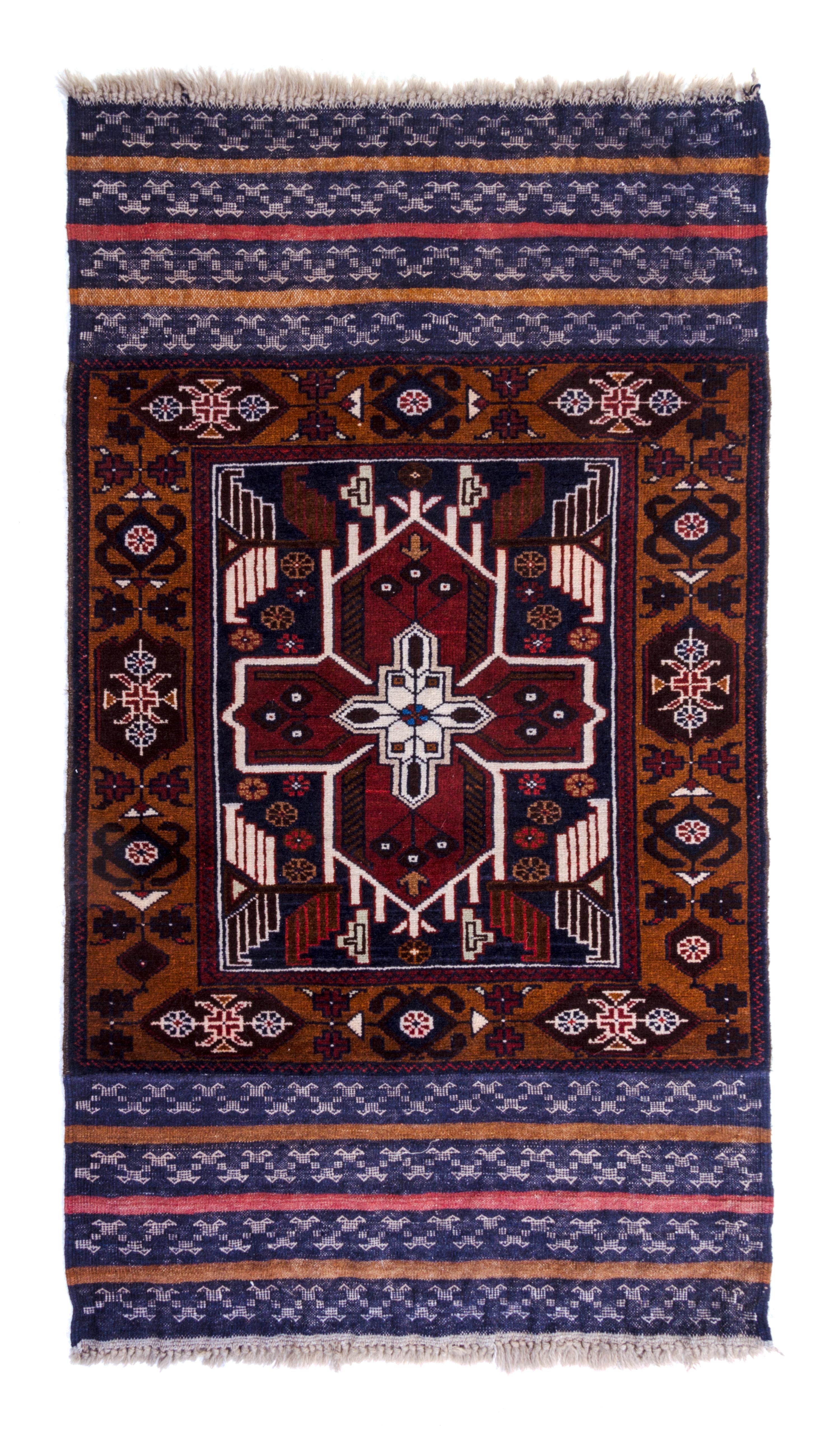 An Afghan Wool Rug 4 feet 10 inches x 2 feet 9 1/2 inches.