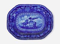 A rare Historical Blue Staffordshire "Arms of Pennsylvania" platter, Thomas Mayer, Stoke, Cliff Bank Works, circa 1830