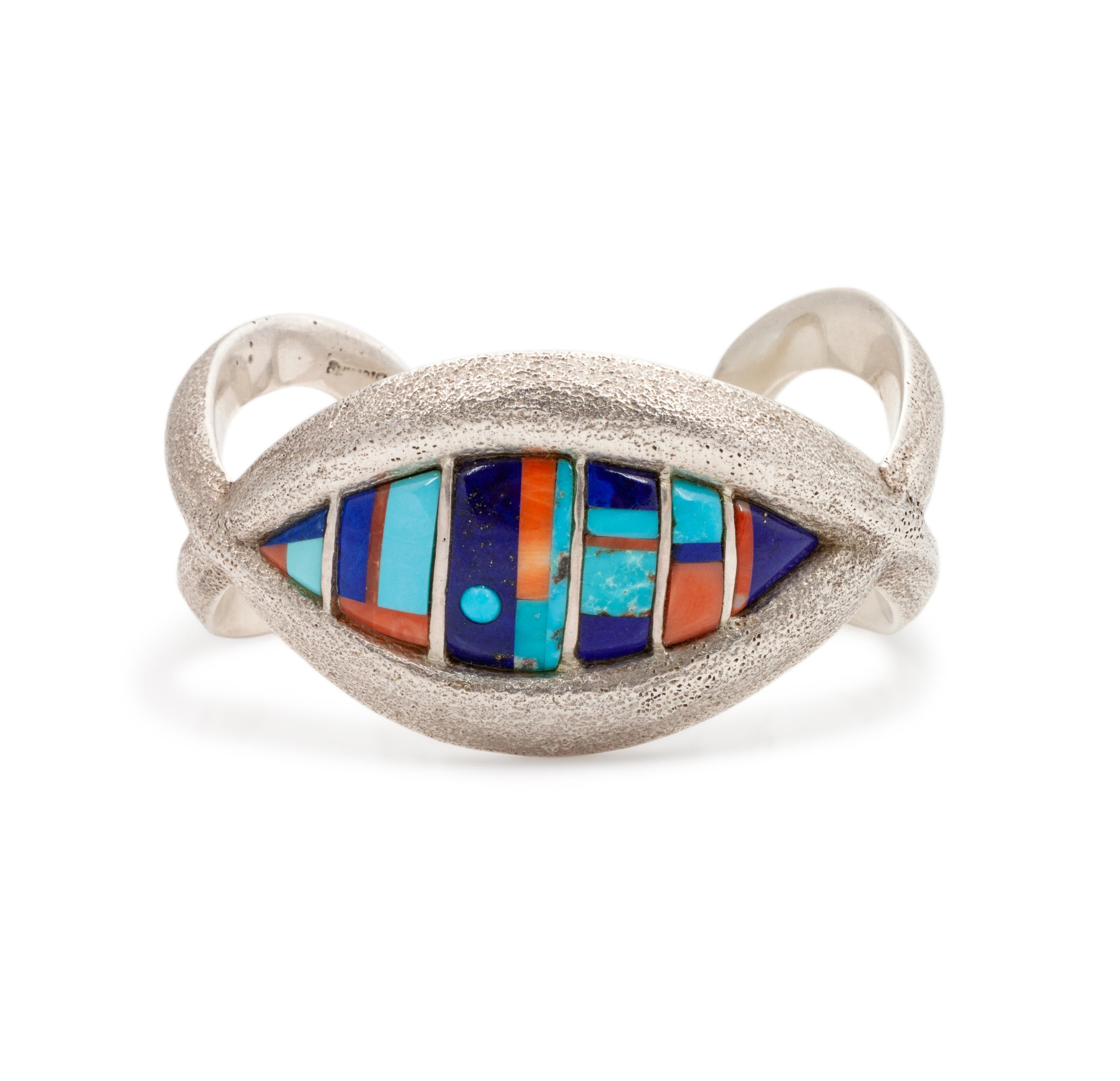 Tufa Cast Cuff, with Turquoise, Coral and Lapis Inlay Lot is located and will ship from Denver, Colorado.