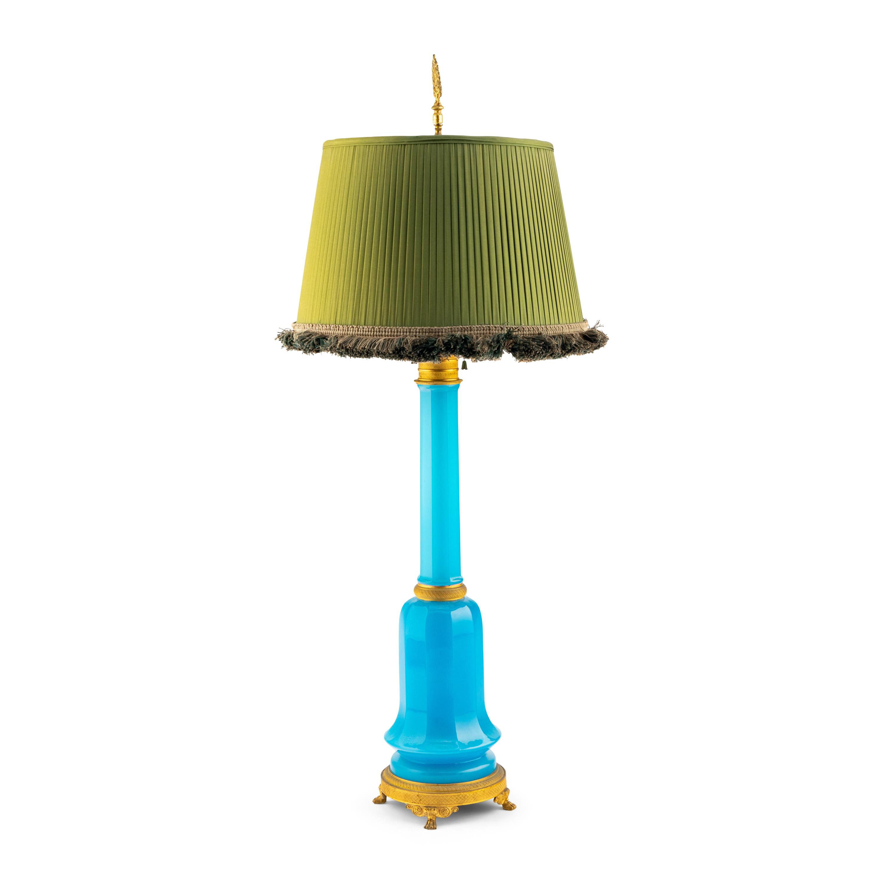 A French Blue Opaline and Parcel Gilt Table Lamp