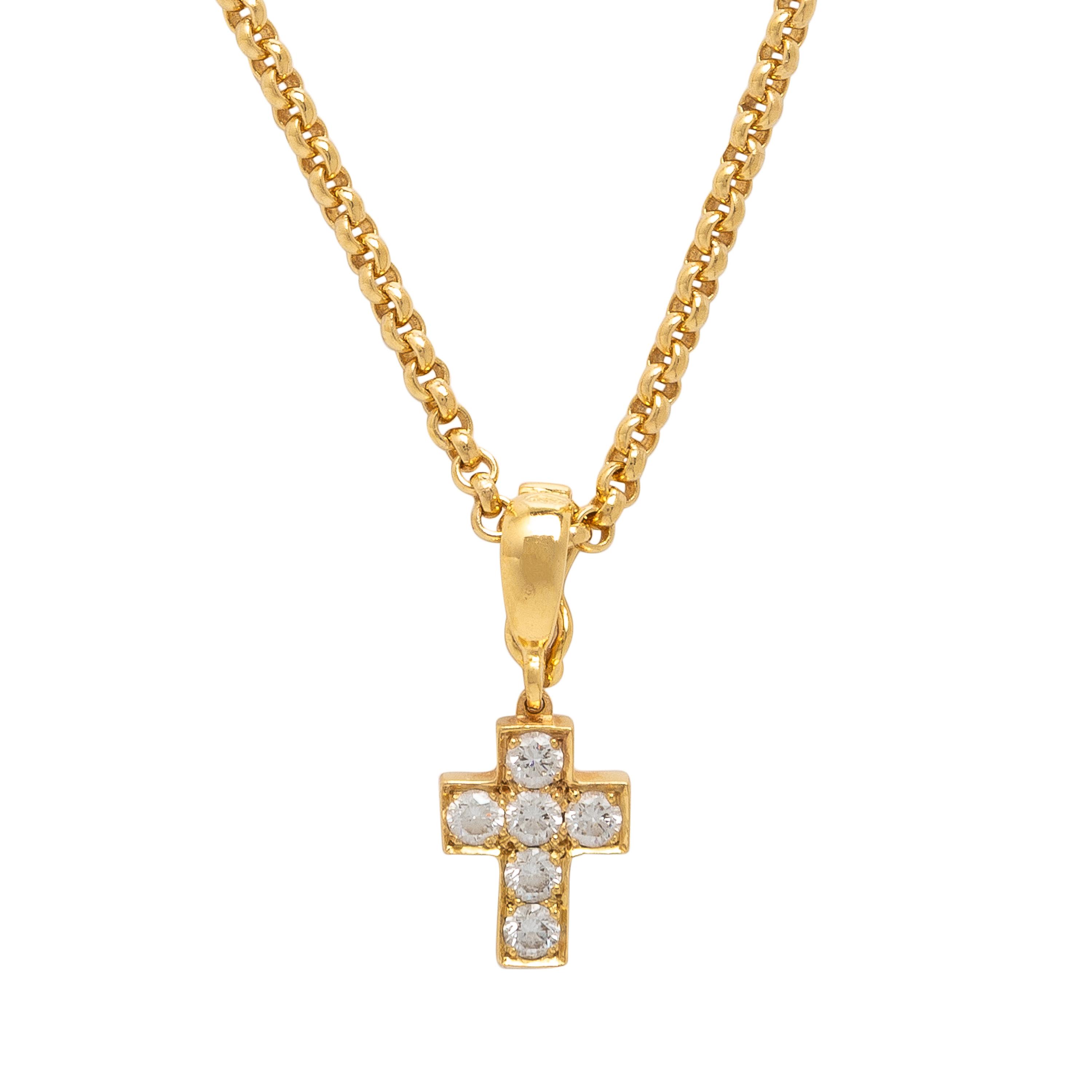 Cartier, Diamond and Yellow Gold Cross Pendant with a Chopard Yellow Gold Chain