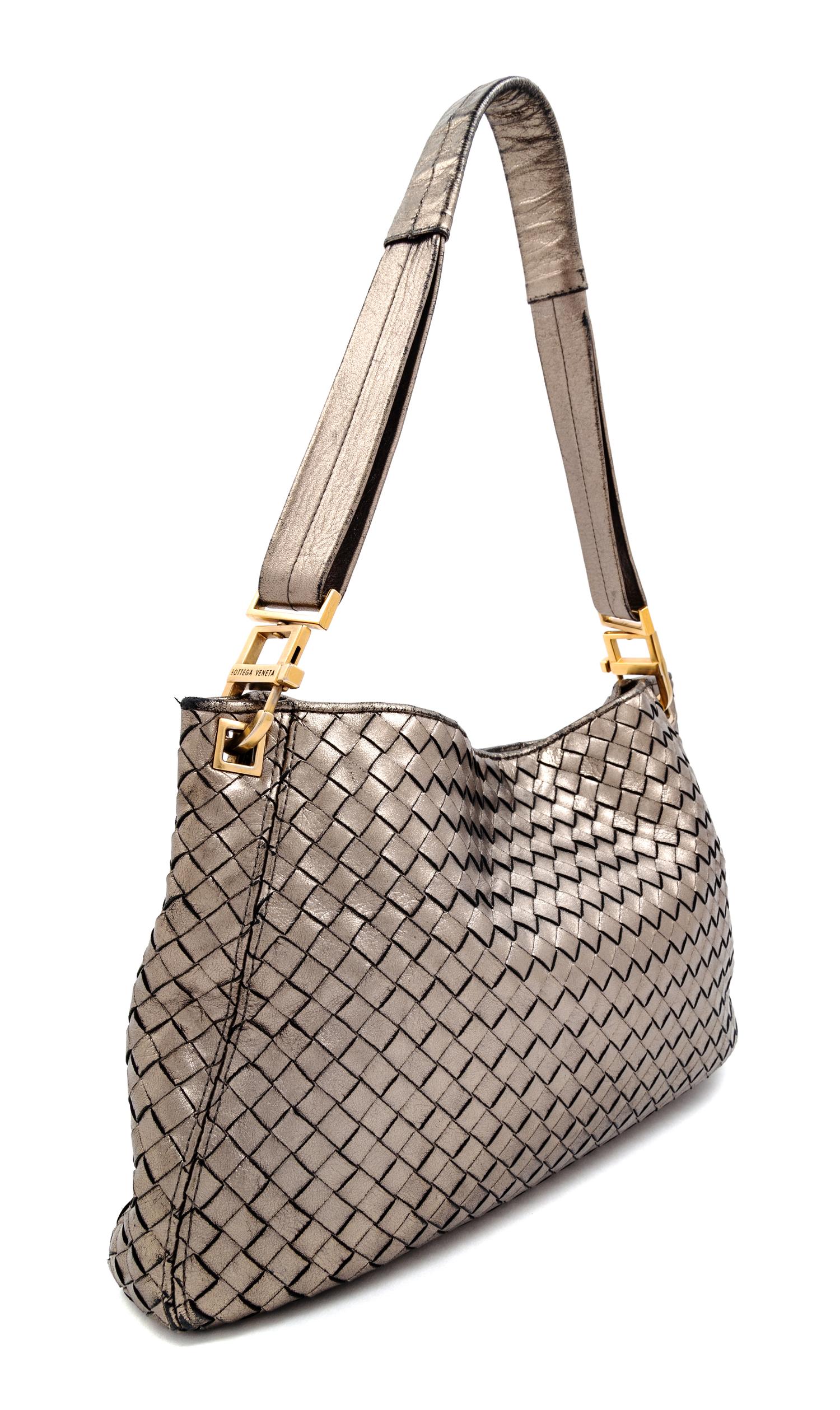 A Bottega Veneta Bronze Intrecciato Shoulder Bag, 8.75" H x 14" W x 1.5" D; Strap drop: 10.5".