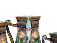 A Set of Three English Copeland Majolica Lotus Jugs — Last-Quarter 19th Century