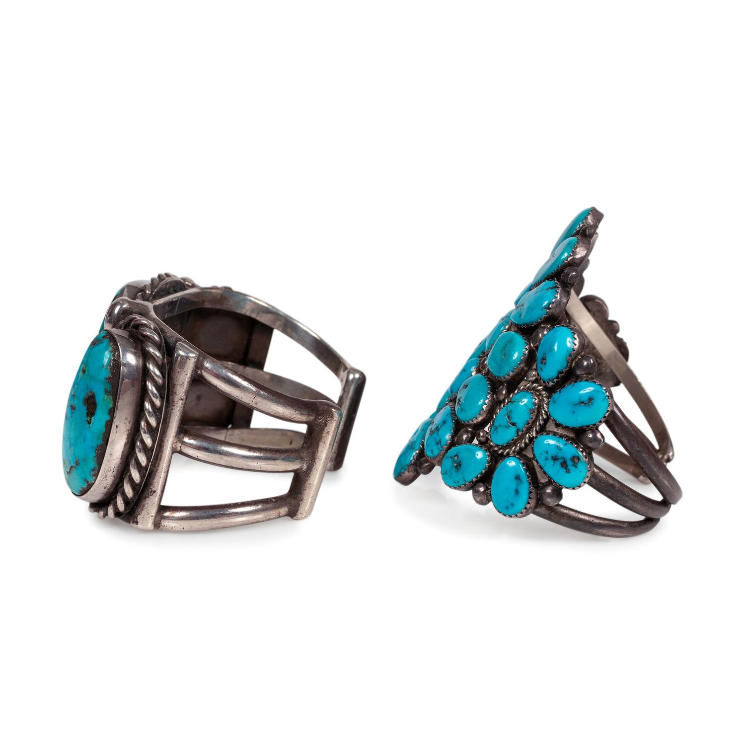 Navajo Silver and Turquoise Cuff Bracelets