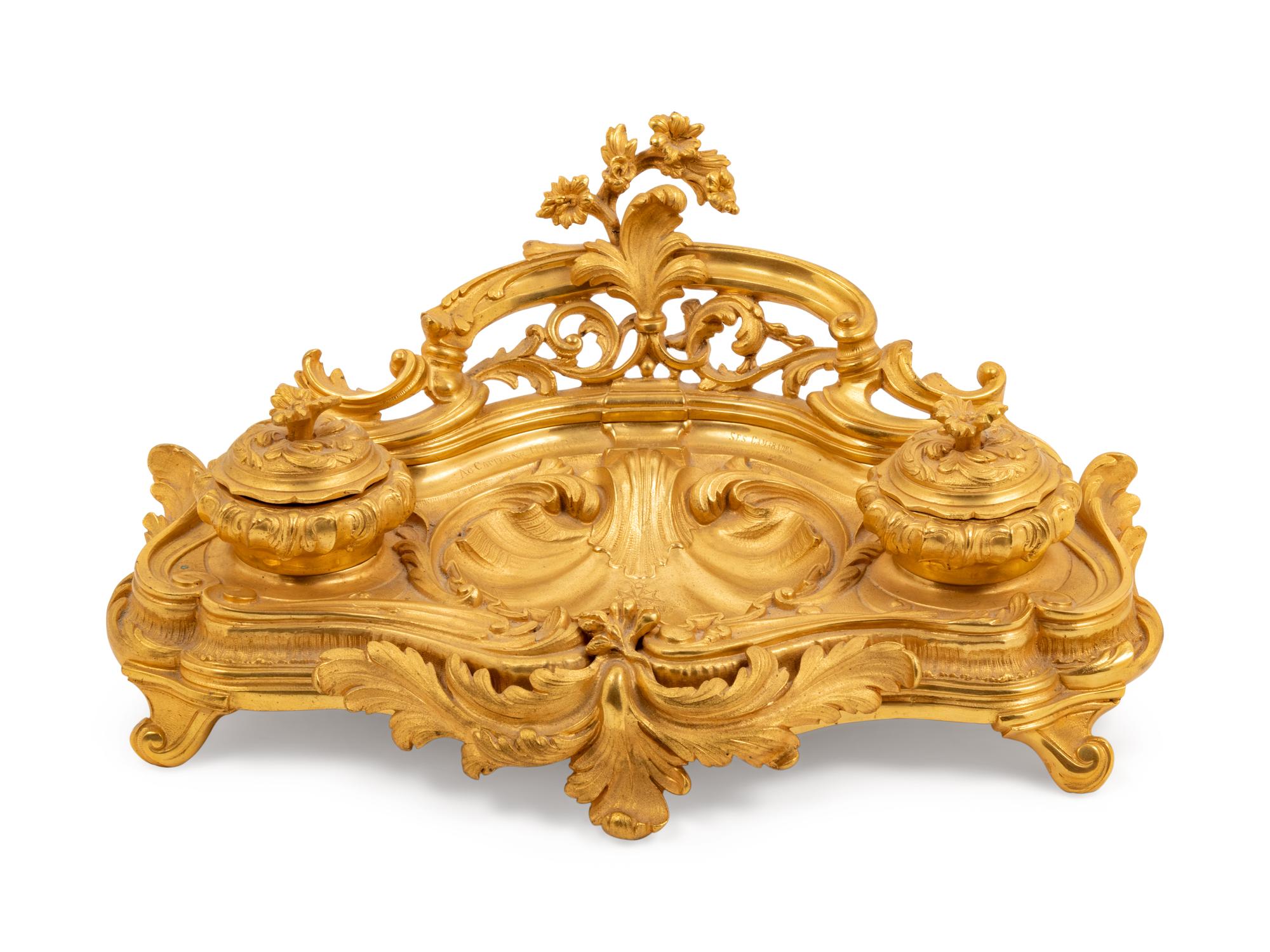A Louis XV Style Gilt Bronze Encrier